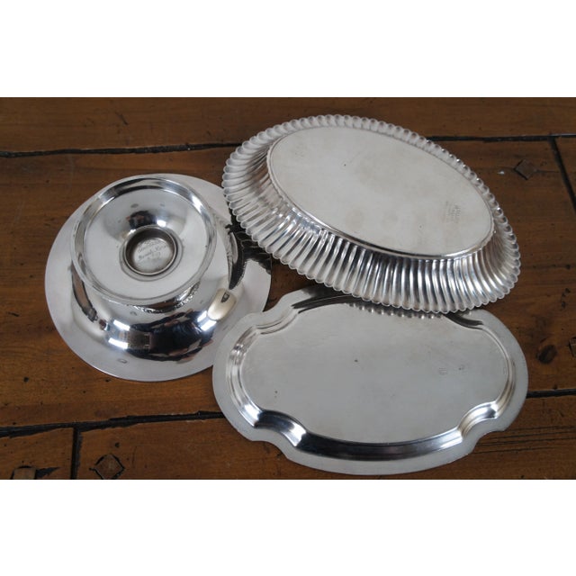 Wilcox Silver Plate Co. Vintage Etched Floral Silver Plate Oval Serving Dishes, Platters & Cake Plate- 3 Pieces For Sale - Image 4 of 12