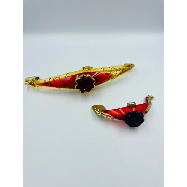 Ruby Red Mid 20th Century Ruby & Gold Murano Art Glass "Gondola" Sculptures - Set of 2 For Sale - Image 8 of 13