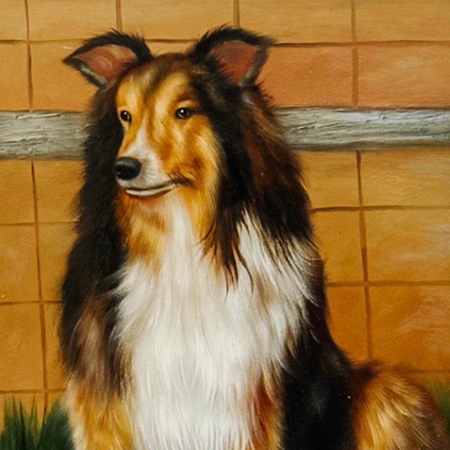 Mid-Century Modern Mid-Century Framed Oil on Board Portrait of a Rough Collie For Sale - Image 3 of 7