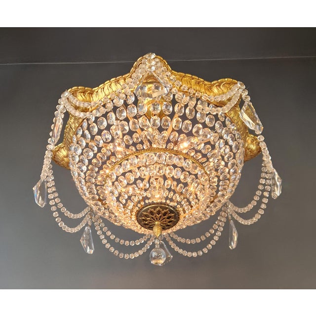 1900 - 1909 1900s Baroque Revival Crystal Chandelier Brass Basket Form Restored Historicism For Sale - Image 5 of 13