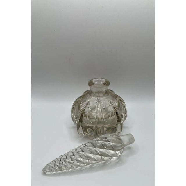 Vintage Molded Tall Clear Glass Perfume Bottle With Swirl Stopper For Sale - Image 4 of 4