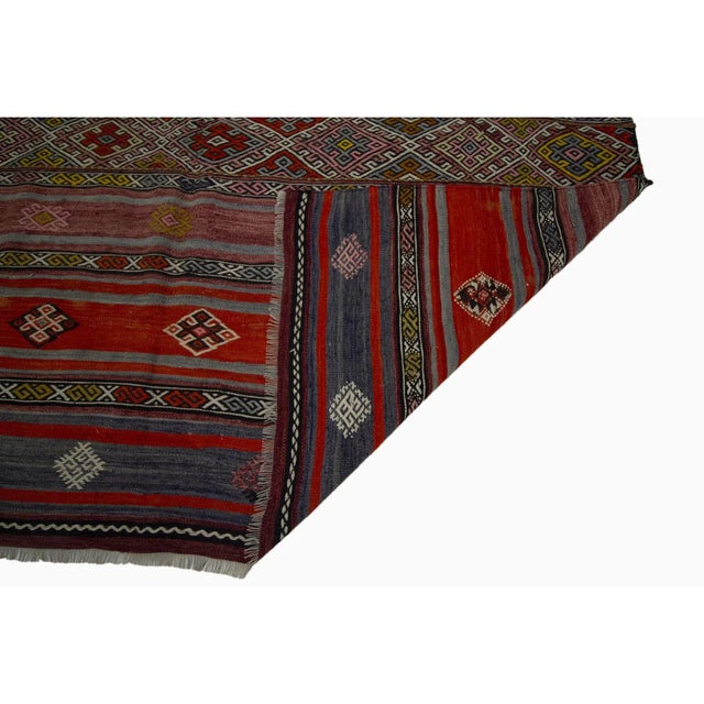 Mid 20th Century Embroidered Vintage Turkish Kilim Rug For Sale - Image 5 of 7