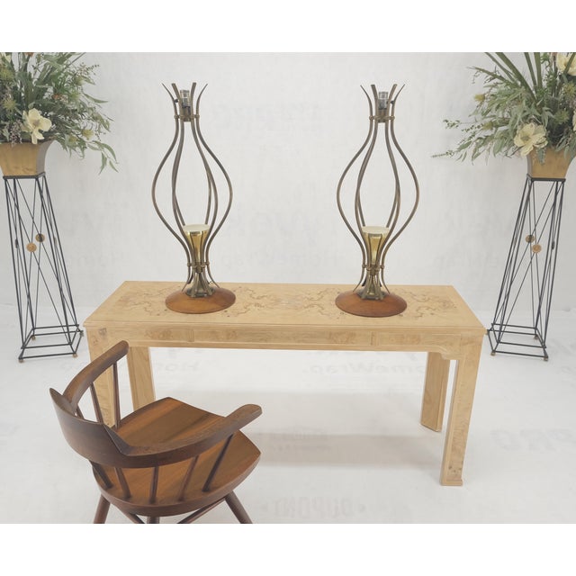 Pair of Onion Shape Turned Solid Walnut Bases Brass Harps Table Lamps MINT! For Sale - Image 12 of 13