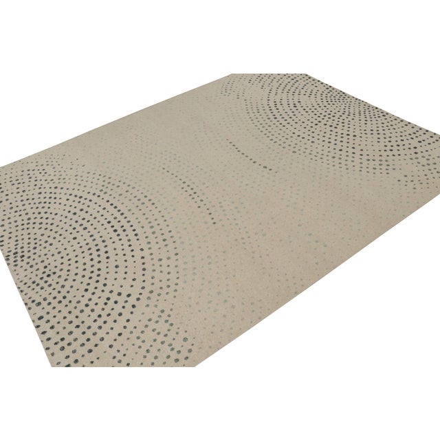 Modern Rug & Kilim’s Distressed Style Abstract Rug in Beige, Blue & Green Dots Patterns For Sale - Image 3 of 7