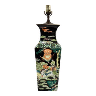 1980s Chinese Famille Noire Square Vase Lamp For Sale