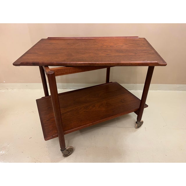 Brown Extendable Teak Bar Cart by Poul Hundevad, Denmark, 1960s For Sale - Image 8 of 10