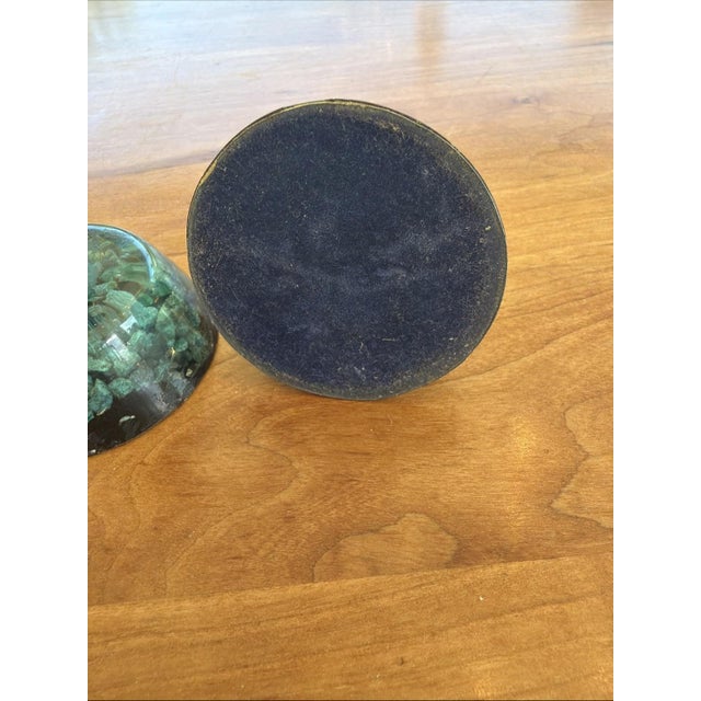 Late 20th Century Vintage MCM Resin Malachite Chip Candlestick Holders w Metal Candle Cups  Pair For Sale - Image 5 of 6