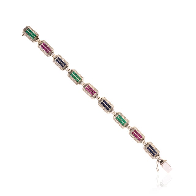Not Yet Made - Made To Order 3.2 CTW Emerald Ruby Sapphire & 2.1 CTW Diamond Statement Bracelet in 18k Gold- 7.5 Inch For Sale - Image 5 of 15