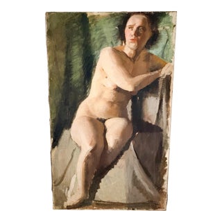 Weathered Nude Woman Portrait Painting, 1960s Female Model Art Signed by Artist For Sale