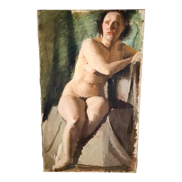 Weathered Nude Woman Portrait Painting, 1960s Female Model Art Signed by Artist For Sale