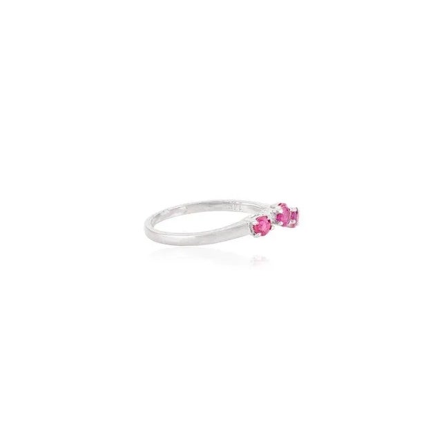 Art Deco 14k White Gold Ruby Stackable Curved Band Ring With Diamonds Size 7 For Sale - Image 3 of 10