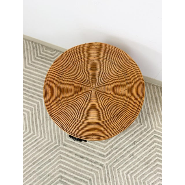 Late 20th Century Late 20th Century Pencil Reed Ribbed Round Rolling Side Table Drawer Gabriella Crespi Style For Sale - Image 5 of 9