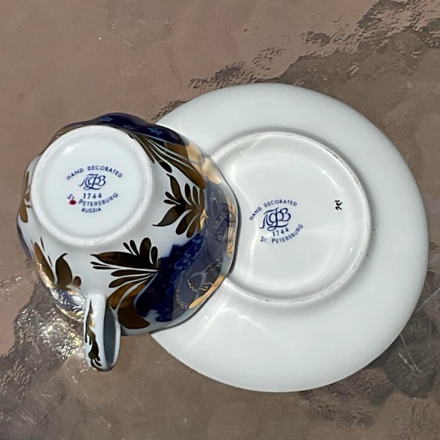 2000 - 2009 Lomonosov Navy Blue and Gold Demitasse Cup and Saucer For Sale - Image 5 of 5