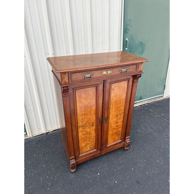 American 19th Century Walnut Burlwood Wardrobe Dresser For Sale - Image 3 of 12
