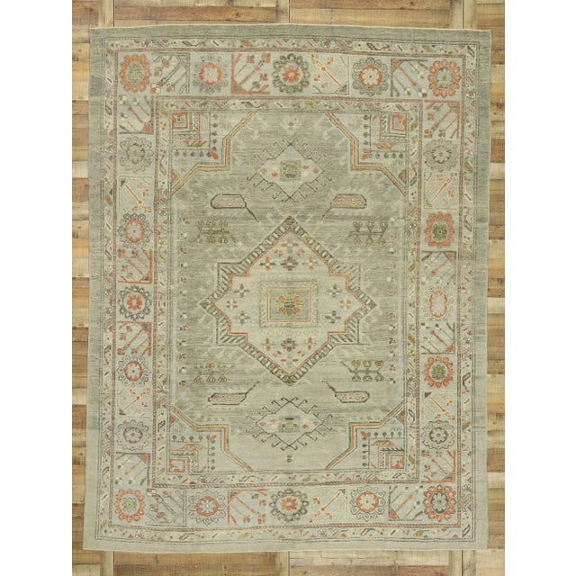 Baby Blue Vintage Light Blue Turkish Oushak Rug - 09'01 X 12'01 For Sale - Image 8 of 8