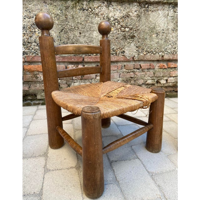 1940s Low Brutalist Chairs in Oak and Straw attributed to Charles Dudouyt, France, 1940s, Set of 2 For Sale - Image 5 of 10