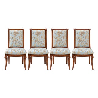 Circa 2010 French Regency Style Mahogany-Finish Upholstered Dining Chairs – Set of 4 For Sale
