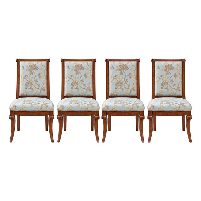 Circa 2010 French Regency Style Mahogany-Finish Upholstered Dining Chairs – Set of 4 For Sale