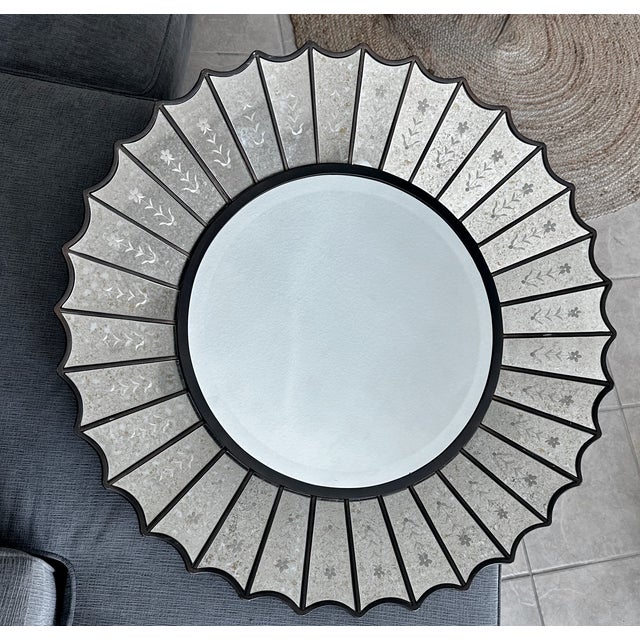 Uttermost Round Sunburst Venetian Style Etched Glass Wall Mirror For Sale - Image 17 of 17