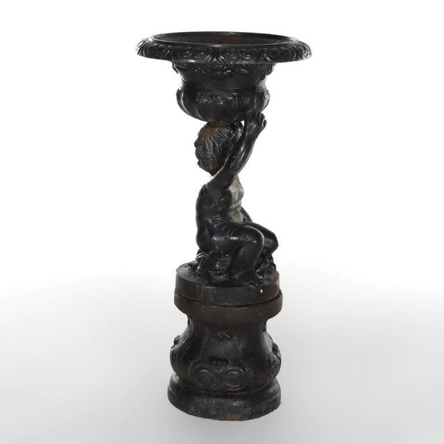Antique Neoclassical Cast Iron Figural Cherub Garden Urn C1890 For Sale - Image 10 of 10