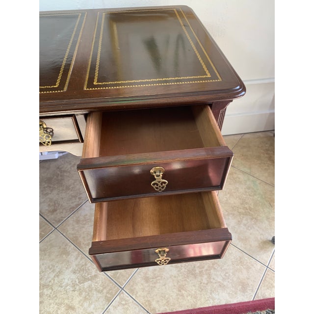 Vintage Georgian Style Mahogany Leather Top Writing Desk For Sale - Image 10 of 11