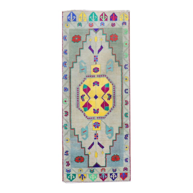 Zabihi Collection Mid-20th Century Dazzling Turkish Anatolian Mat Size Rug - 1'8" x 3'11" For Sale