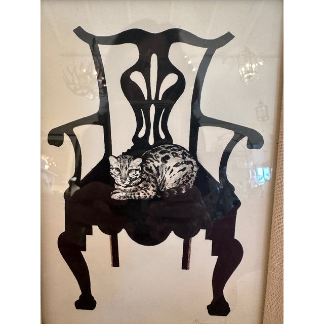 Traditional Black and White Pen and Ink Drawing of Chair & Cat For Sale - Image 3 of 8