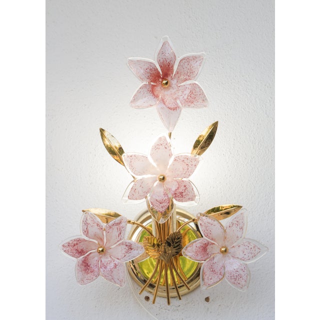 1970s Murano Wall Light Pink Flowers - Set of 2 For Sale - Image 12 of 15
