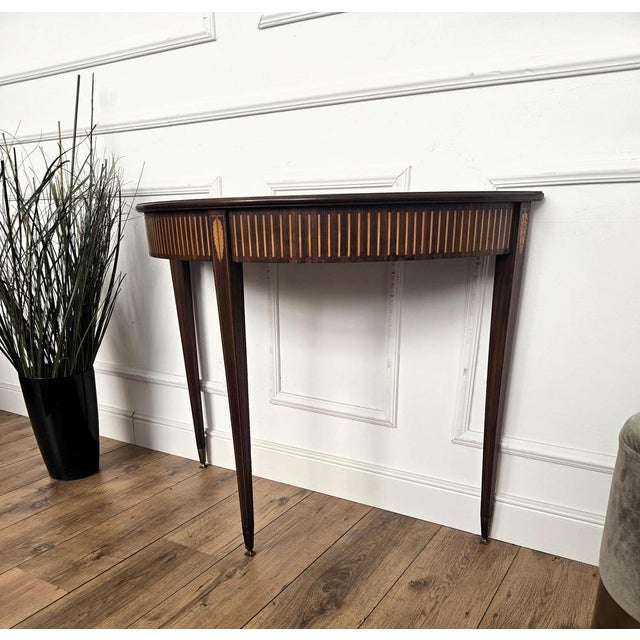 Brown Mid-Century Italian Demi Lune Wood Inlay Wall Console or Side Table, 1960s For Sale - Image 8 of 9