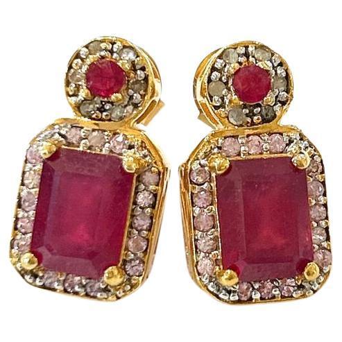 Bochic "Orient" Vintage Ruby & Multi Diamond Earrings Set In 18K Gold & Silver For Sale - Image 10 of 18