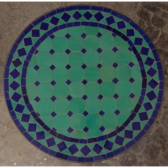 Moroccan Moroccan Blue and Turquoise Mosaic Side Table For Sale - Image 3 of 6
