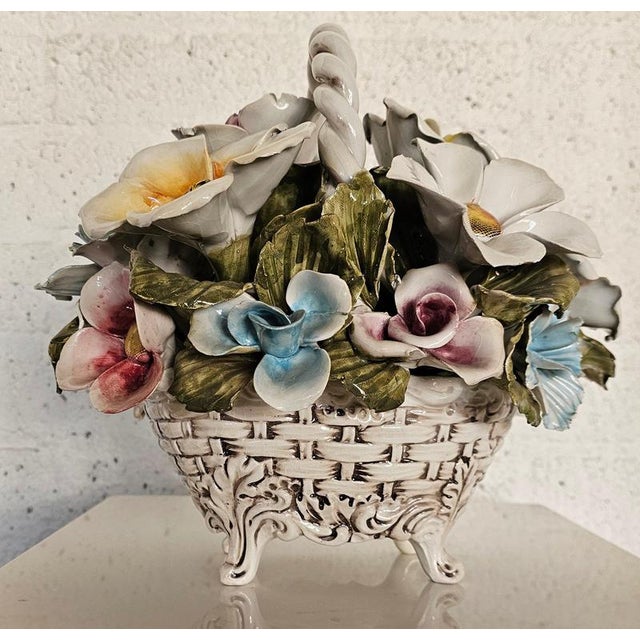 Ceramic Bassano Ceramic Basket with Flowers, Italy, 1950s For Sale - Image 7 of 18