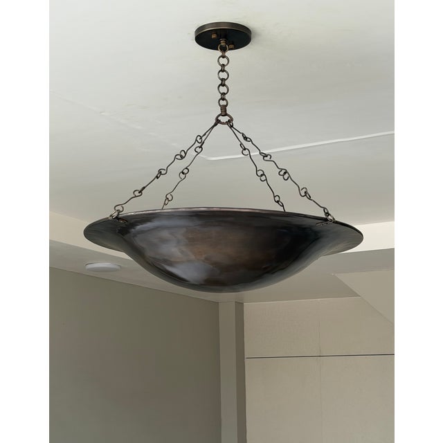 Art Deco Handmade Brass Bowl Chandelier, 4 Light Hanging Ceiling Fixture, Antique Finish Brass Lamp For Sale - Image 6 of 10