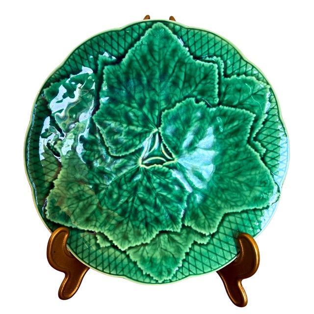 Large Green Leaf Plates from Gien, 1950s, Set of 4 For Sale - Image 3 of 6