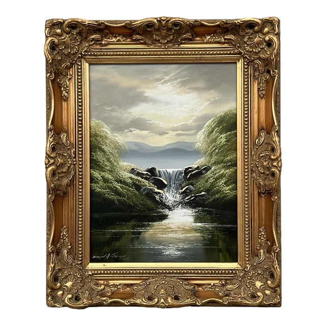 Whispers of the Falls - River Lake Waterfall with Lush Trees by British Artist 1976 For Sale