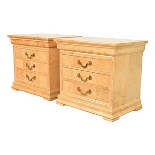 Henredon French Regency Charles X Burl Wood Bedside Chests, Pair For Sale