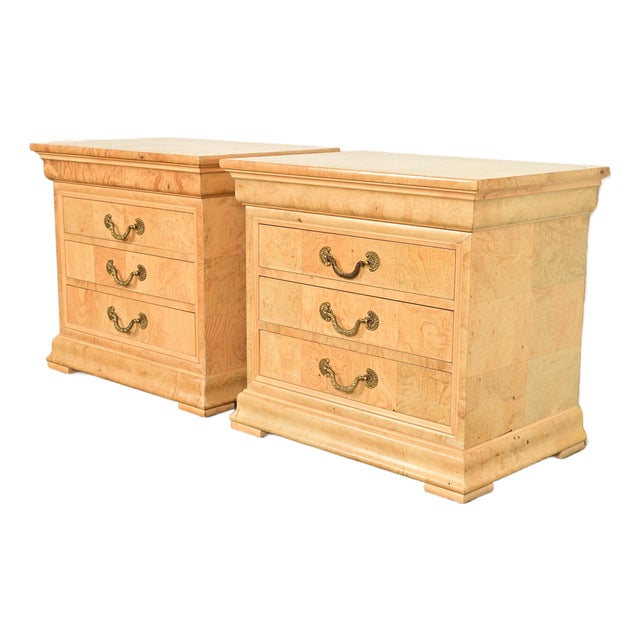 Henredon French Regency Charles X Burl Wood Bedside Chests, Pair For Sale