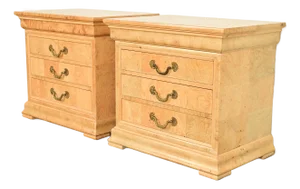 Henredon French Regency Charles X Burl Wood Bedside Chests, Pair