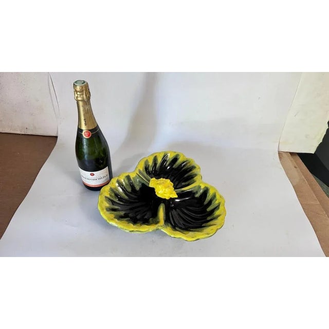 1970s Vallauris Yellow and Black Ceramic Catchall – Three Compartments with Lemon Motif – France : This is a vibrant...