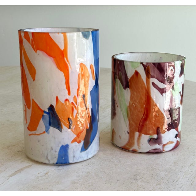 Glass Stories of Italy Murano Nougat Green, Red and Orange Glass Vase For Sale - Image 7 of 8