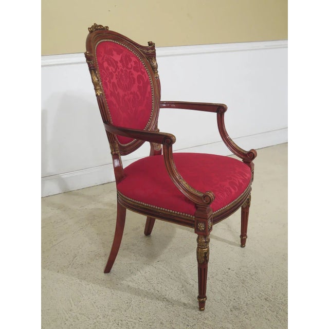 Approx. 5 Years Old Large Impressive Chair Fine Carved Details High Quality Construction Red Damask Upholstery Tack Head...