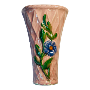 MCM Vintage Morton Pottery Wall Pocket Pink Flower Basket Morning Glory Flower