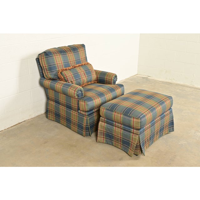 Harden Furniture Harden Furniture English Country Plaid Upholstered Lounge Chair With Ottoman For Sale - Image 4 of 15