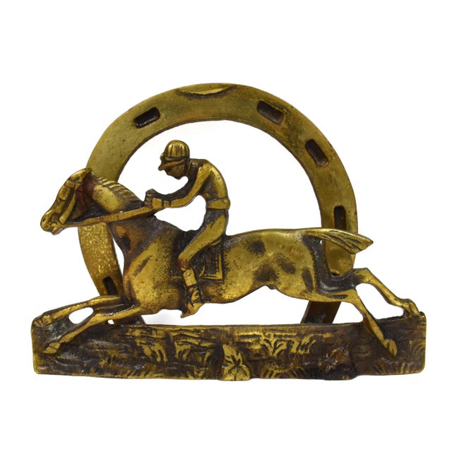 Early 20th Century Brass Equestrian Horseshoe Horse Jockey Letter Rack Napkin Holder, England For Sale - Image 6 of 6