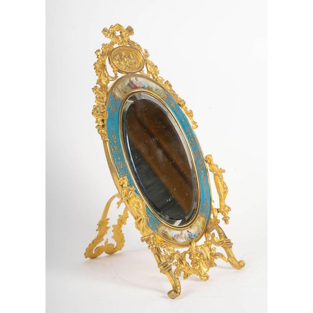 Napoleon III Table Mirror in Gilt Bronze and Sèvres Enamelled Porcelain For Sale - Image 6 of 8