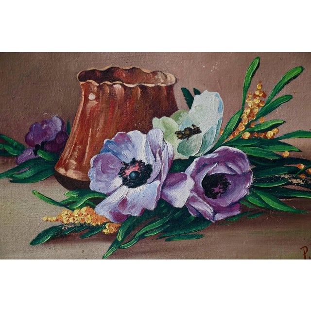 P. Fruet, Anemones and Mimosa, 1920s, Oil on Canvas, Framed For Sale - Image 3 of 9