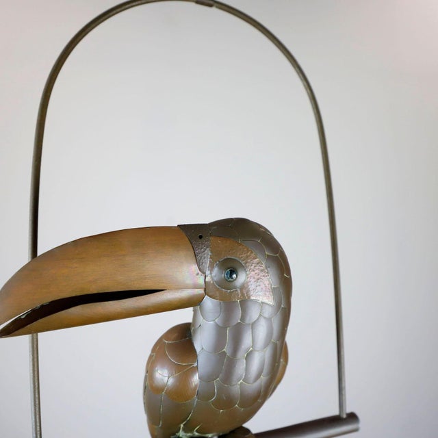 Copper and Brass Toucan on a hoop hanging stand by Sergio Bustamante, circa 1960. Great vintage conditions. Sergio...
