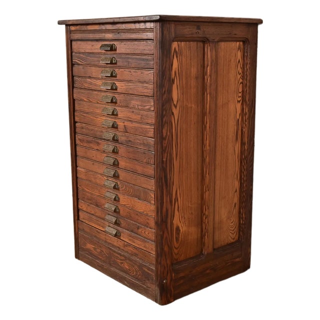 Antique Oak 16-Drawer Architect's Blueprint Flat File Cabinet by Hamilton, Circa 1900 For Sale