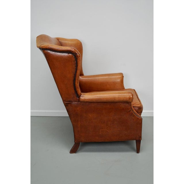 Vintage Dutch Cognac Wingback Leather Club Chair For Sale - Image 4 of 18