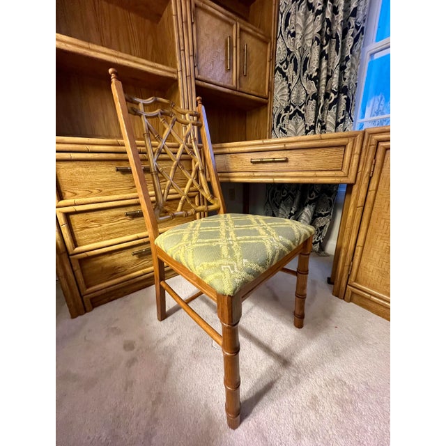 Late 20th Century Lea Industries Chinoiserie Faux Bamboo 6 Piece Modular Corner Desk Cabinet Hutch & Chair Set For Sale - Image 9 of 13